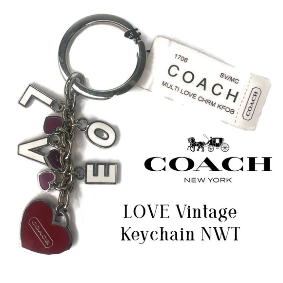 Coach Multi LOVE Red White Silver Metal and Enamel Keychain Fob NWT - Picture 1 of 4